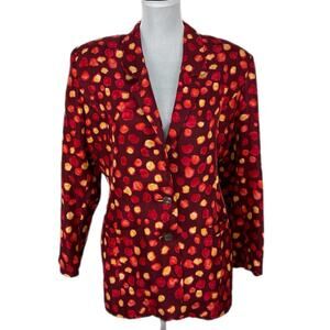 Vintage Silk Blazer - Red Abstract Dot Pattern - Luxe Statement Piece - Size 12